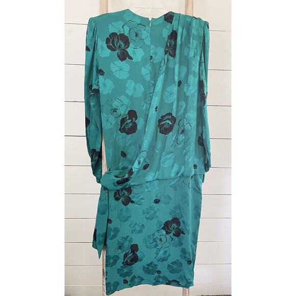 1980s Francesca Of Damon Starington Green Silk Floral Dress Long Sleeve Sz 10 - Picture 2 of 6